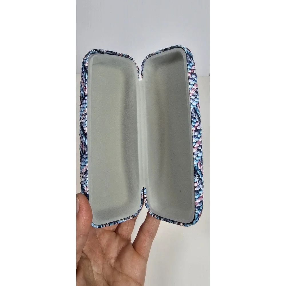 Hard‎ Shell Eyeglass Case Woven Print Blue Pink Purple Velvet Lined